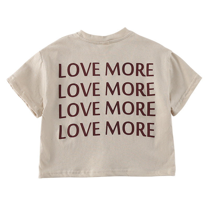 アプリコットの半袖Tシャツ 背中のLOVE MOREプリント 全体
