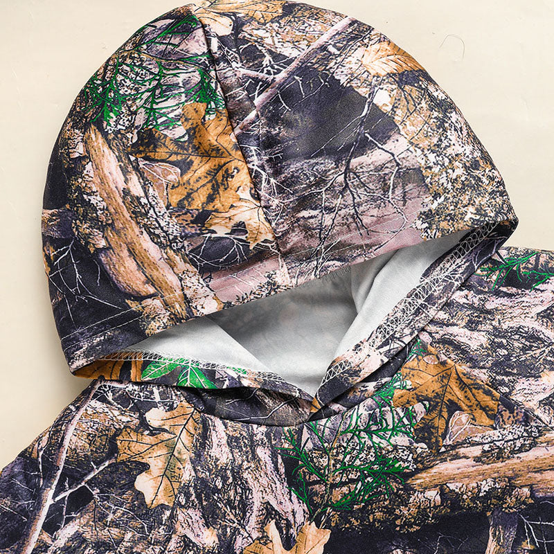 外遊びがもっと楽しくなる 男の子半袖フーディーセット 迷彩カモフラージュ柄カーゴショーツ ポリエステル混 18-24ヶ月~6歳