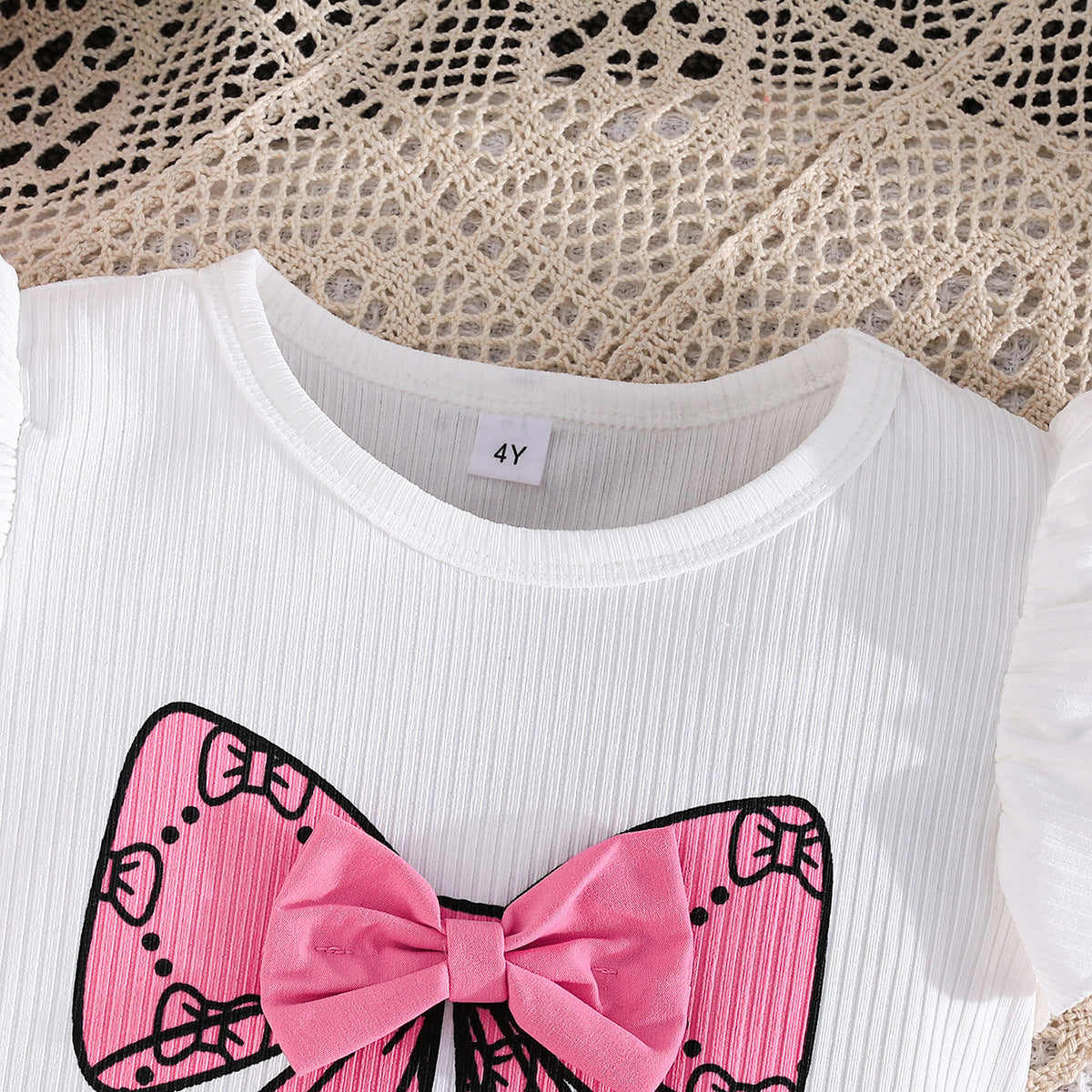 ふんわり蝶プリントが映える 女の子フラッタースリーブタンクトップ＆プリーツスカートセット ポリエステル素材 2〜8歳