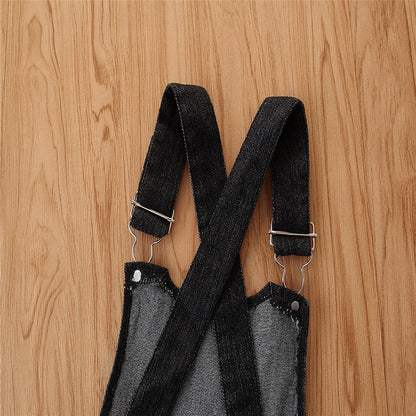 涼しく上品にきまる 女の子パフスリーブTシャツ×デニム風ジャンパースカート スカートセット コットン 80~120cm