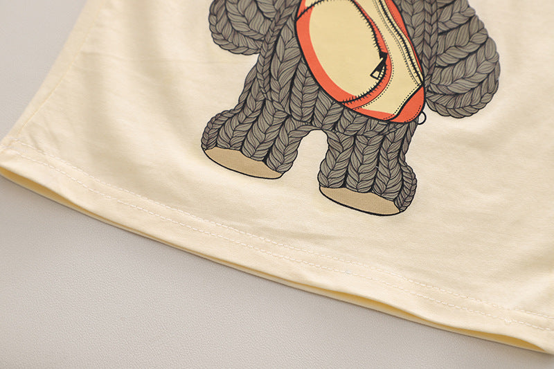 夏もさらっと動きやすい 男の子ノースリーブ上下セット くまプリント＆バケットハットデザイン コットン 80~120cm