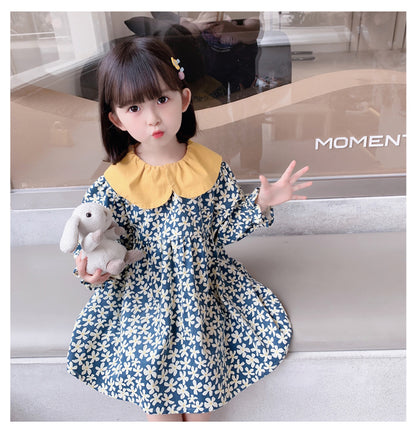 ふんわりビッグカラーが上品に映える 女の子プリンセスワンピース 小花柄 コットン 90〜130cm