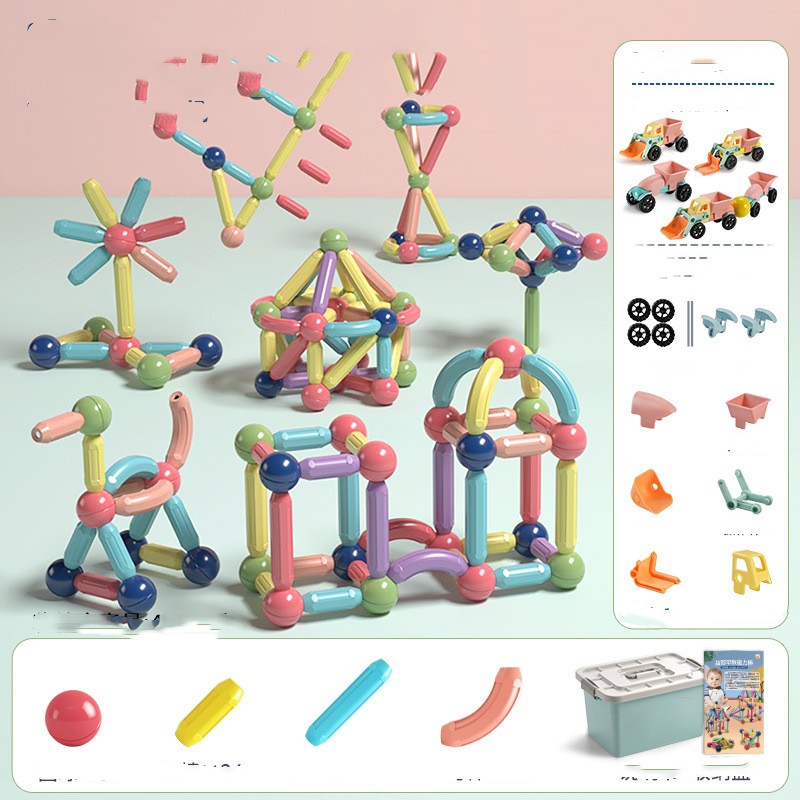 組み立てバリエーションとパーツ例がわかる磁石ロッドブロック画像
