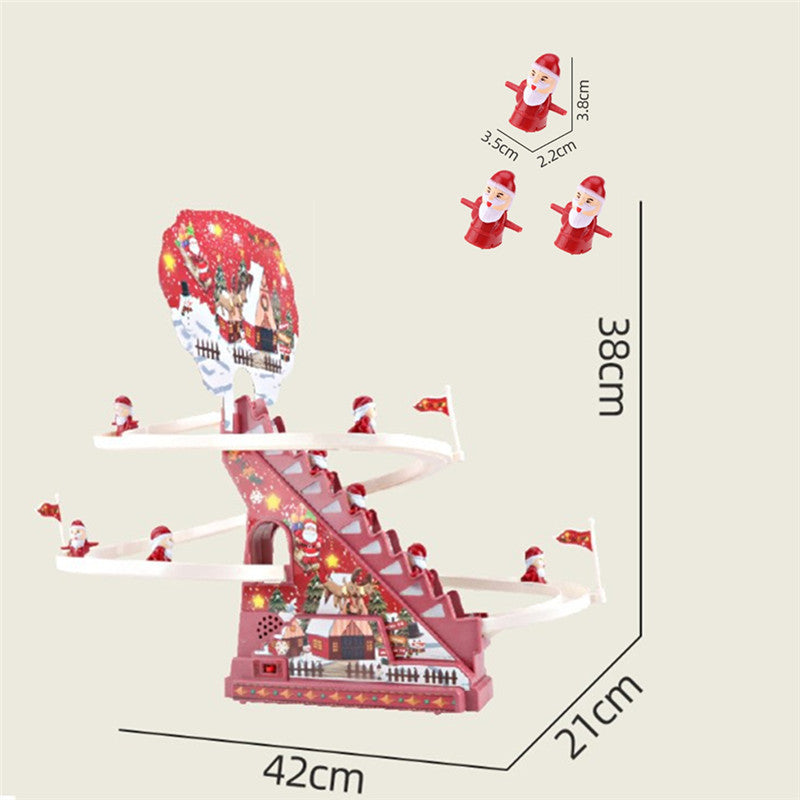 サンタフィギュアが階段を上る様子が分かるクローズアップ写真
