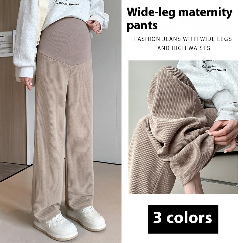 マタニティワイドパンツの裾と落ち感イメージ　ゆったりシルエットで動きやすい
