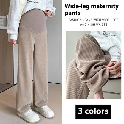 マタニティワイドパンツの裾と落ち感イメージ　ゆったりシルエットで動きやすい
