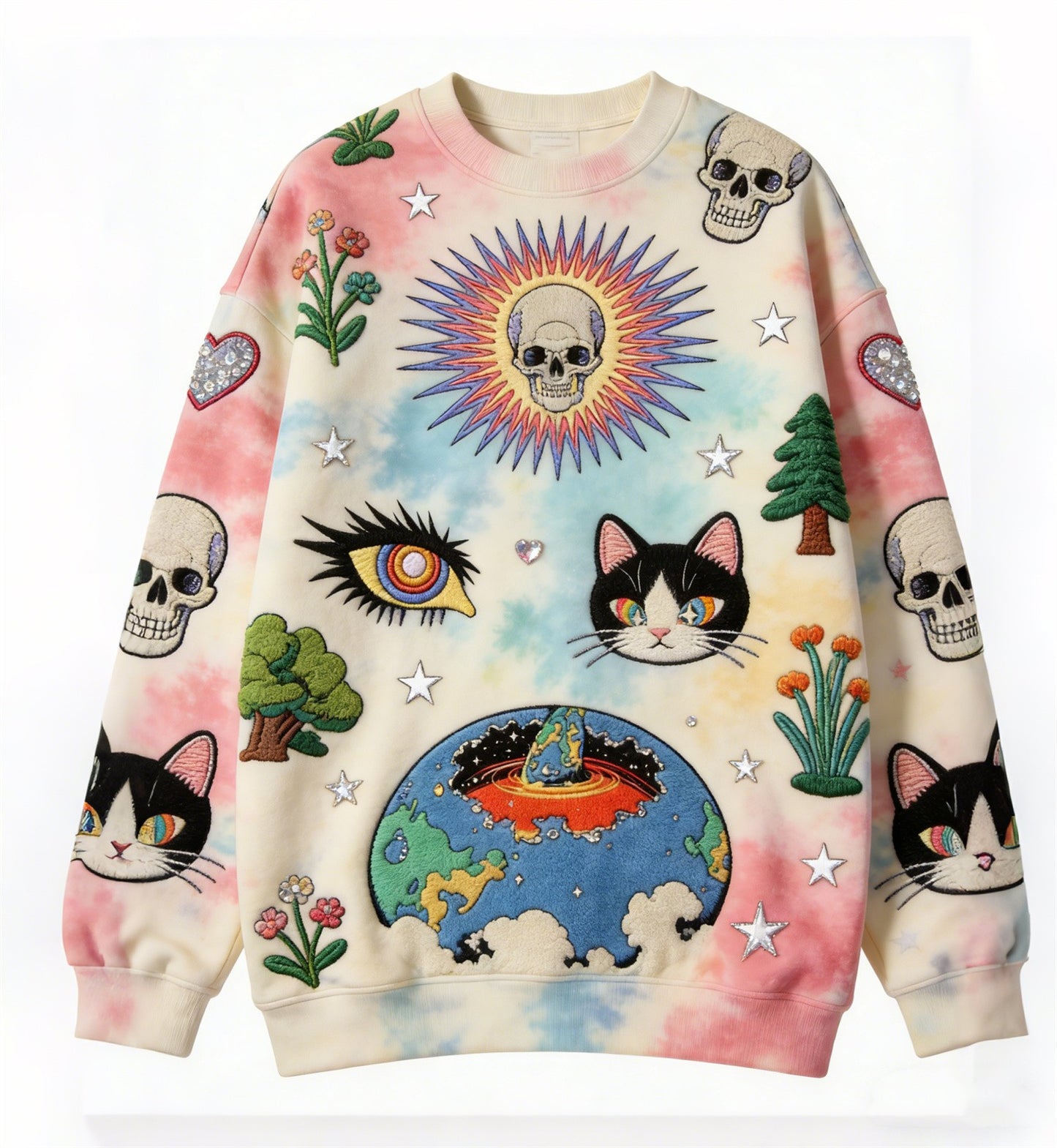 個性派デザインが映える 立体モチーフ クルーネックトレーナー XS〜XL