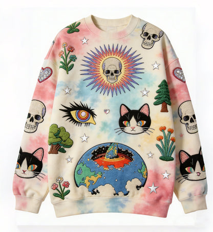 個性派デザインが映える 立体モチーフ クルーネックトレーナー XS〜XL