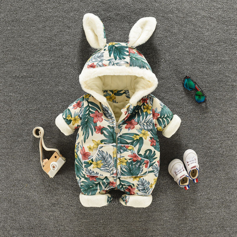 冬用厚手キルティングベビーロンパース正面
