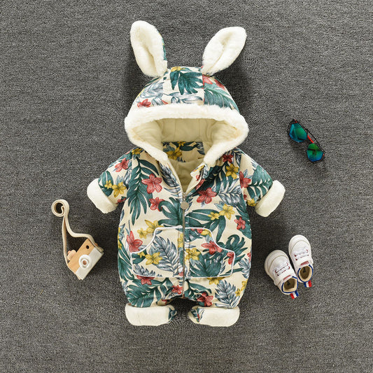 冬用厚手キルティングベビーロンパース正面
