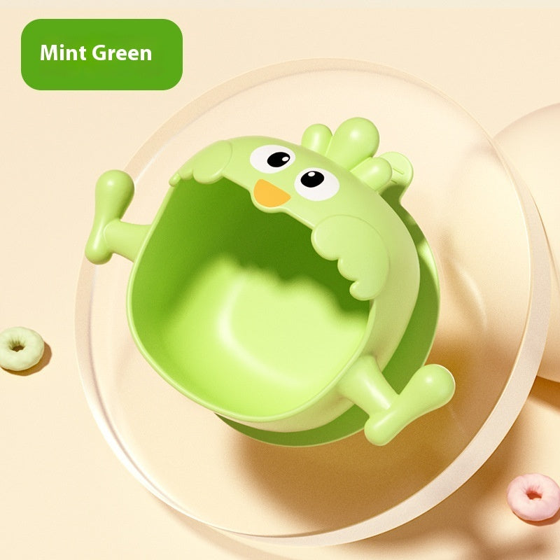 ミントグリーンのひよこシリコンベビーボウルを上から大きく写した画像（グリーンひよこボウル）
