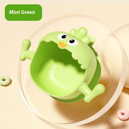 ミントグリーンのひよこシリコンベビーボウルを上から大きく写した画像（グリーンひよこボウル）
