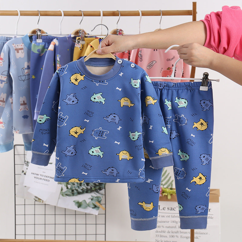 キッズ裏起毛コットン上下セット 長袖トップス＆ロングパンツ 極暖・ふんわり厚手 100–130cm | Children Plus-Velvet Cotton Warm Clothing Set Long Trousers 100–130cm Lumisei Prime