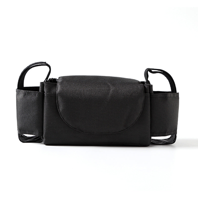 ブラック無地モデルの正面ベビーカーオーガナイザー（ベビーカー収納バッグ）
