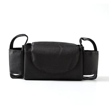 ブラック無地モデルの正面ベビーカーオーガナイザー（ベビーカー収納バッグ）
