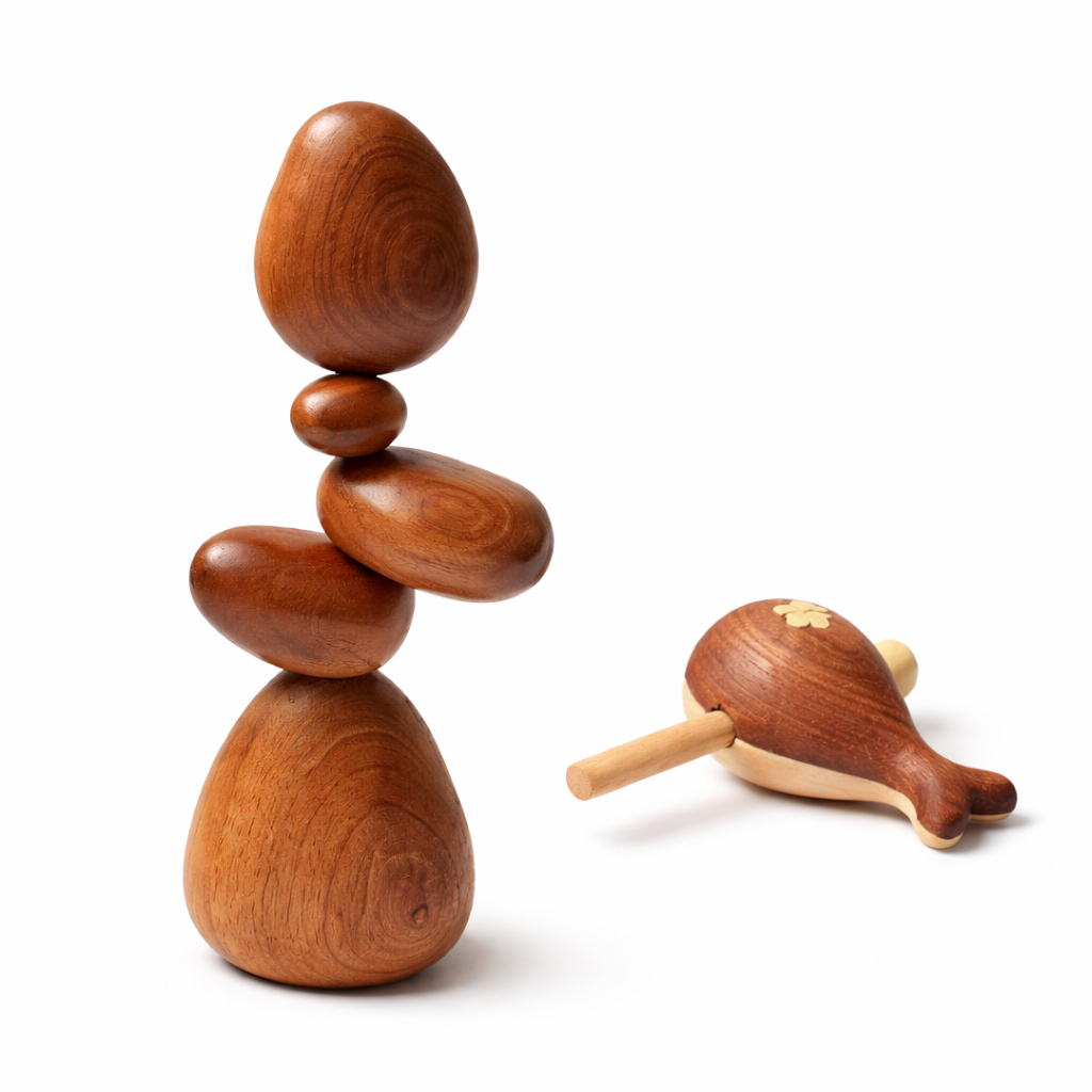 木製 バランスストーン くじら木魚 セット