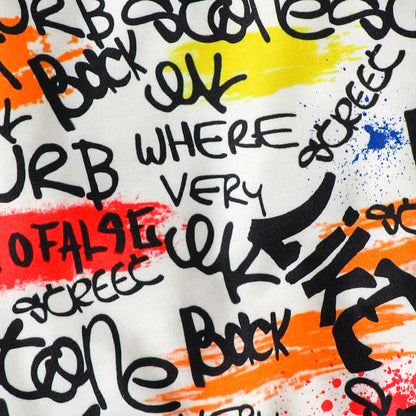 ストリート映えグラフィティが主役の 男の子長袖トレーナー＆ロングパンツ上下セット プリントデザイン ポリエステル混 4~7歳