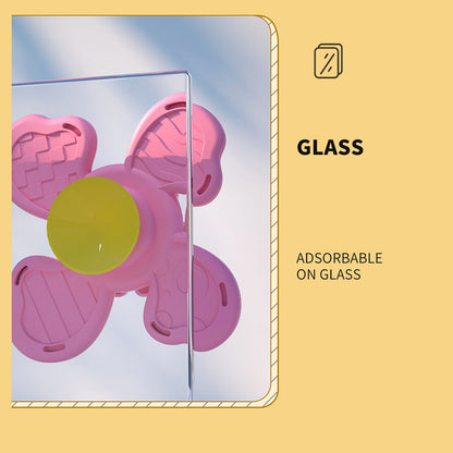 0〜2歳の安心バスタイムに くるくる夢中でごきげん｜ベビー吸盤スピナー動物バストイ ABS 12×12cm（イエロー・ピンク・ブルー）