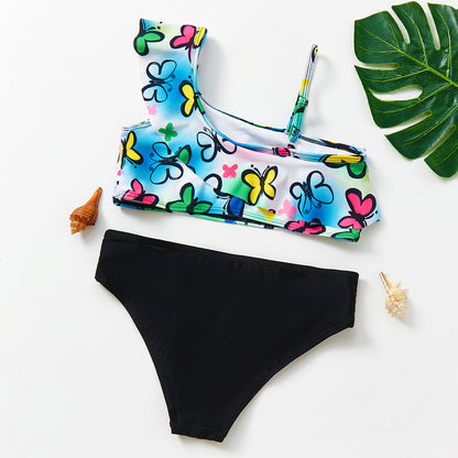 女の子ワンショルダー セパレート水着（フリルトップ＆ブリーフ）3〜10歳｜選べる3デザイン