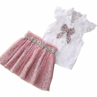 ふんわり花柄とリボンが上品に映える 女の子シフォン風ノースリーブトップス＆フレアスカートセット コットン混素材 90~130cm