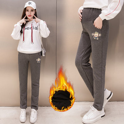 マタニティあったかロングパンツのサイド全身シルエット（厚手仕様イメージ）
