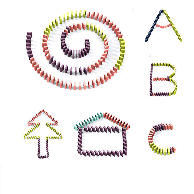 スパイラルや文字形に並べてドミノ効果を楽しめる配置例
