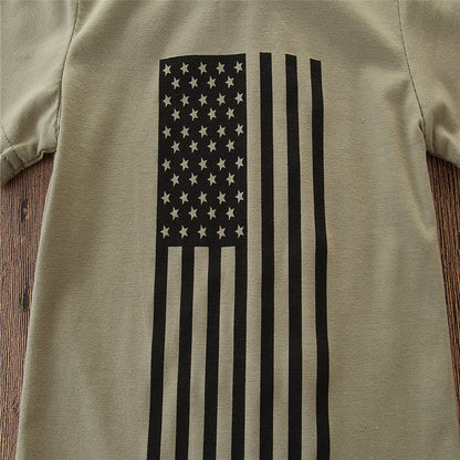 夏の外遊びがかっこよく決まる 男の子上下セット 半袖Tシャツ＆ロングパンツ 星条旗プリント×カモフラ柄 コットン/ポリエステル 70〜110cm