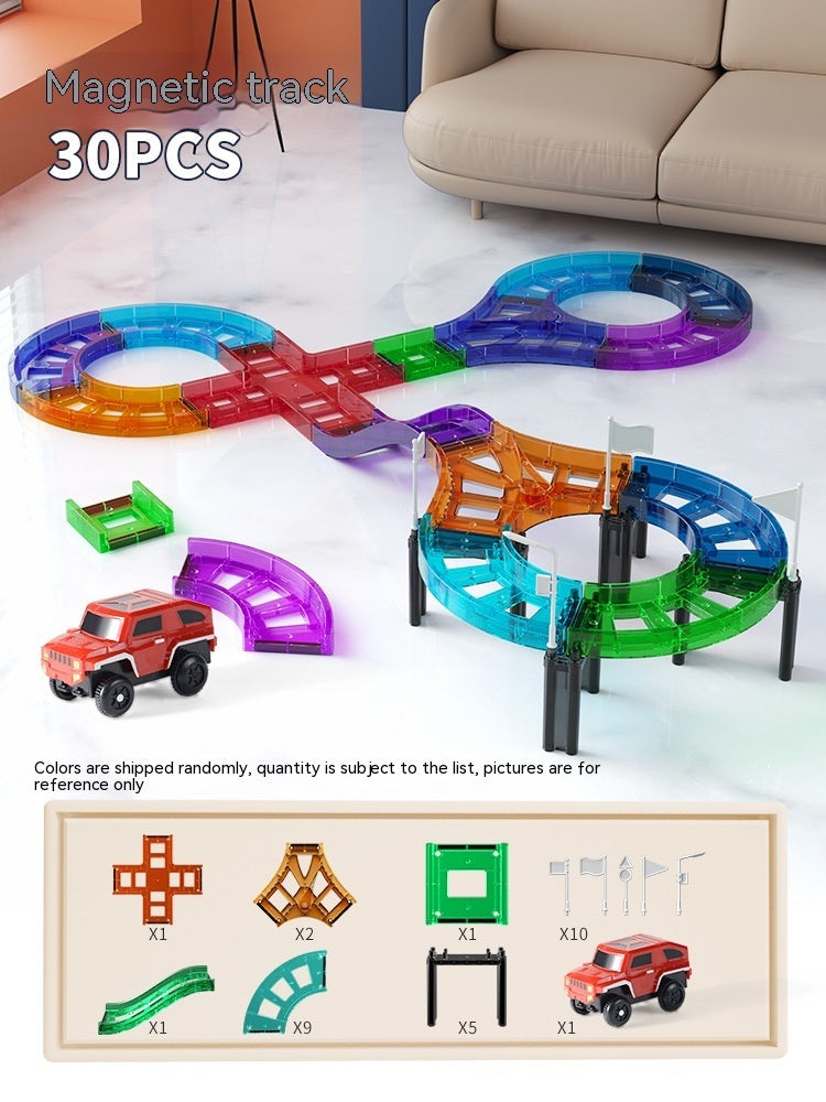 30ピースセットの窓付きマグネットブロックで作ったシンプルな立体コース全体イメージ
