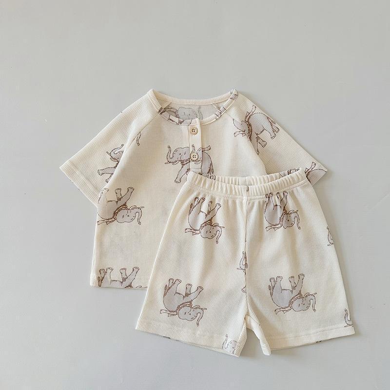 さらっと薄手で夏の寝冷え対策にもやさしい 女の子ベビー半袖ルームウェア上下セット アニマル・レモンプリント コットン 80~130cm