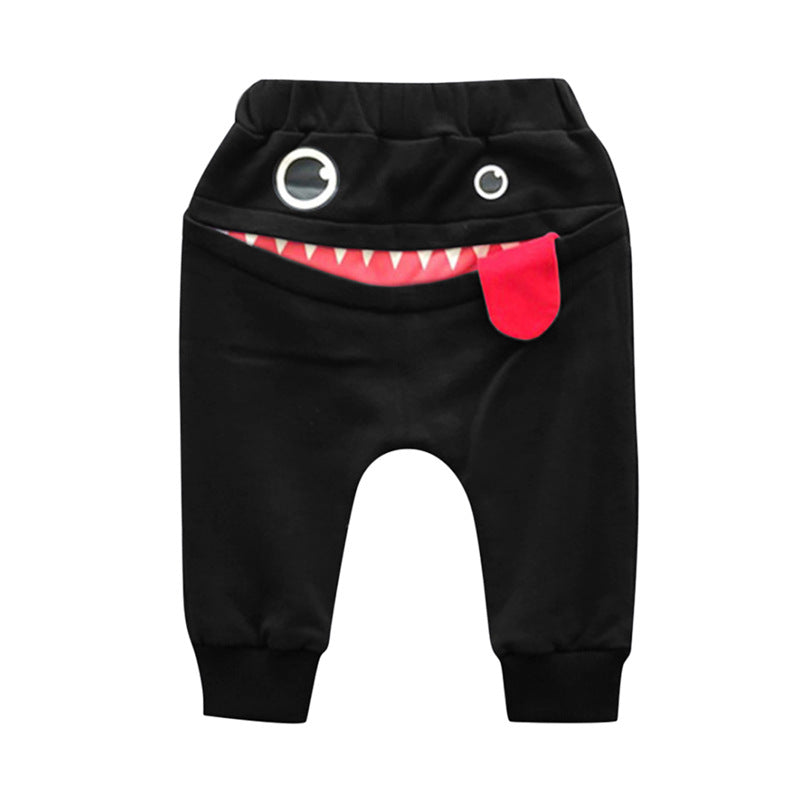 キャットフェイスプリントが特徴的なグレーBの子どもパンツ後ろ姿
