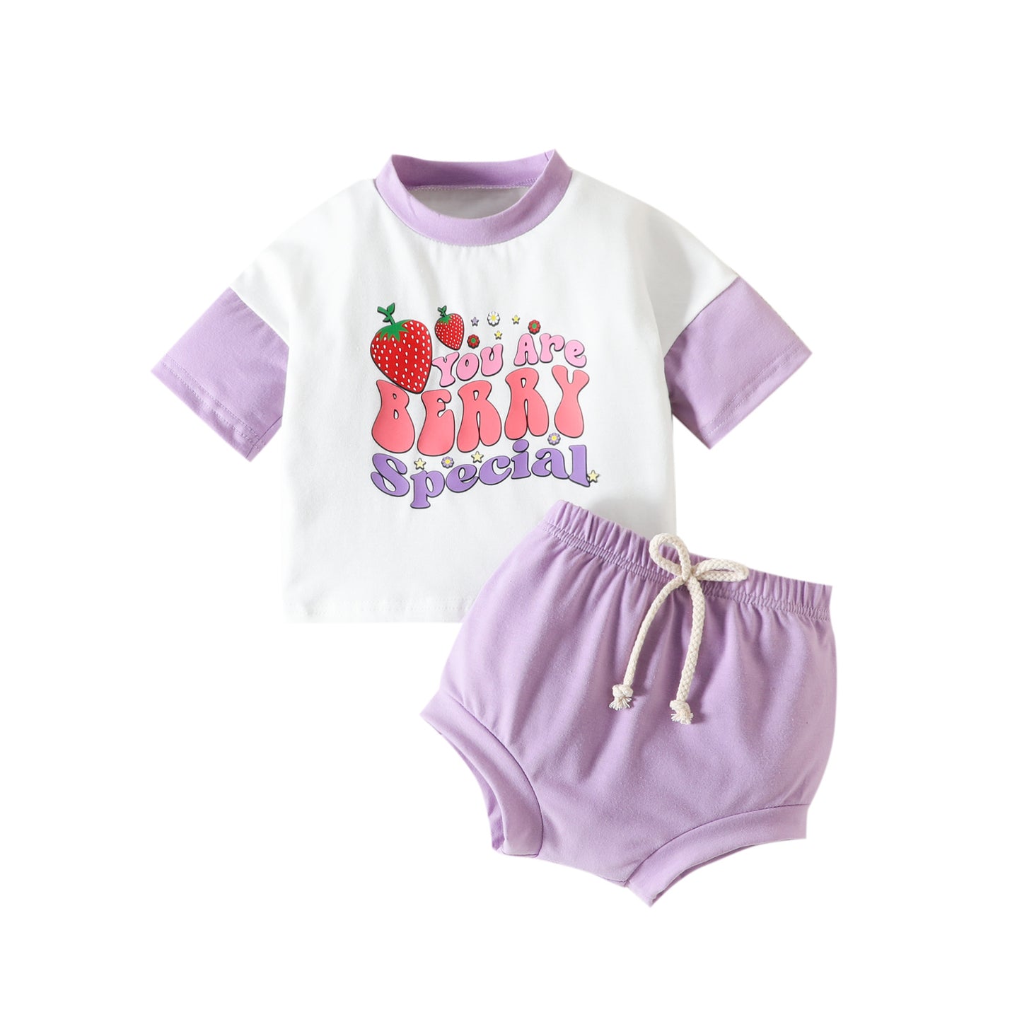 甘いフルーツ＆アニマルプリントで写真映えする 女の子半袖Tシャツ＆ブルマ風ショートパンツ上下セット コットン 70〜100cm