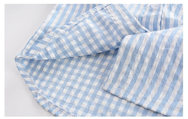 涼やかライトブルーが夏に映える 女の子ノースリーブワンピース ブルー×ホワイトストライプ コットン 80~130cm