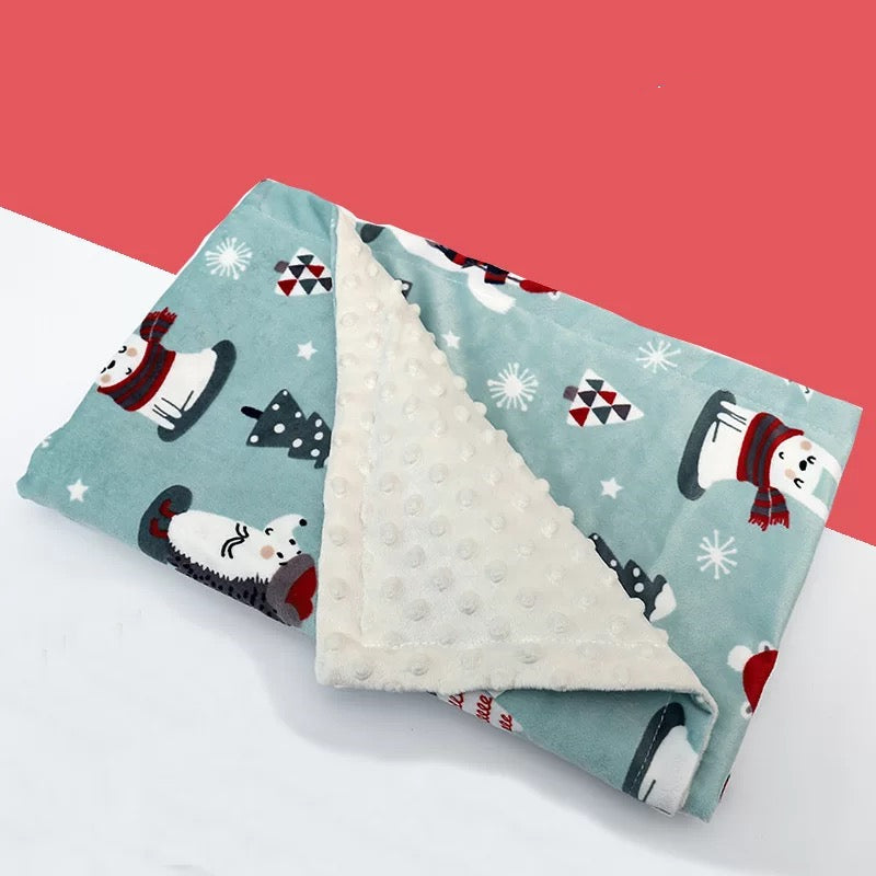 フランネル×フォームフリース ベビーブランケット ハリネズミ柄の総柄プリント（ベビーブランケット）
