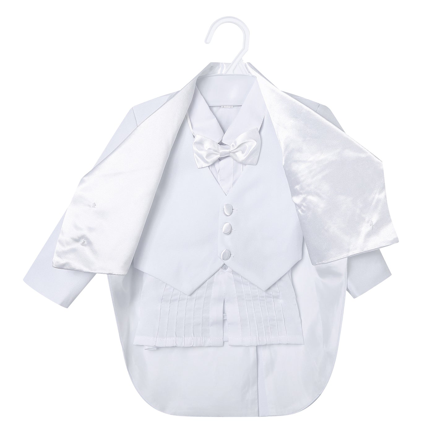 白シャツと黒トップスを重ね着風にコーデした男の子フォーマルウェア
