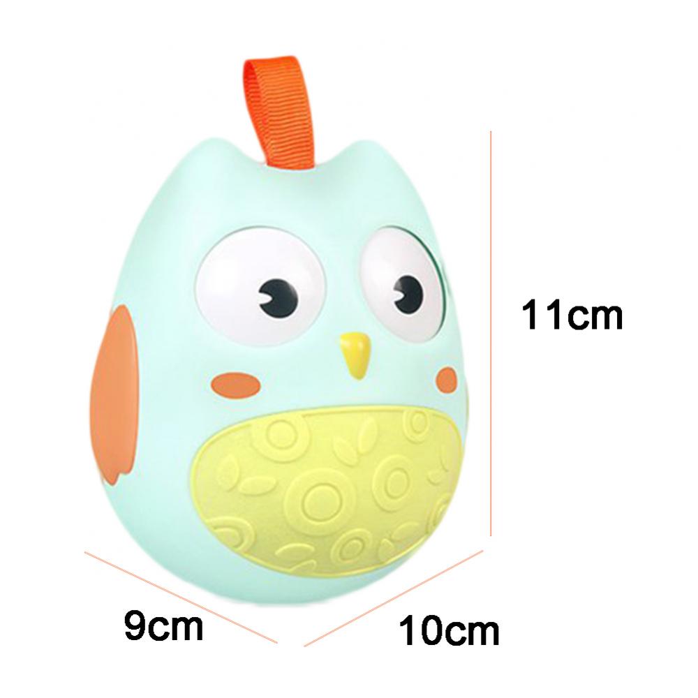 高さ11cm 横10cm 幅9cmのサイズ表記が入ったライトブルーのフクロウタンブラーを白背景で正面から写した画像
