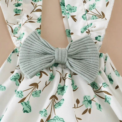 ふんわりおめかしが一瞬で完成する 女の子ロンパース付きサスペンダースカート3点セット 花柄リボンヘアバンド ニット素材 ポリエステル 0〜18ヶ月