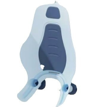 グレイッシュネイビーのベビーおしり洗いサポートチェアを真上から撮影し、背面クッションと吸盤付き脚部の形状がよく分かる写真（ベビーおしり洗いサポートバスチェア）
