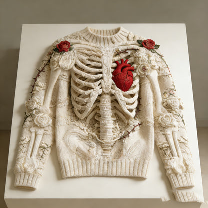 アート感あふれる 立体ニットモチーフ フーディー XS〜XL