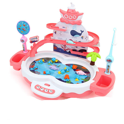 白背景でレッドの電動マグネットフィッシングトイを斜めから見た全体イメージ
