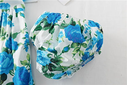 ふんわり花柄で写真映えする 女の子ベビーワンピース フリル袖フローラルプリント コットン 3〜24ヶ月