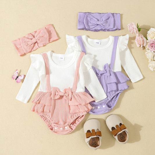 コットン素材のベビーガールロンパースセット
