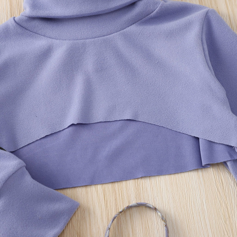 きちんと見えで可愛さ引き立つ 女の子ハイネック長袖トップス×チェック柄ジャンパースカート 2点セット ポリエステル混 90~130cm