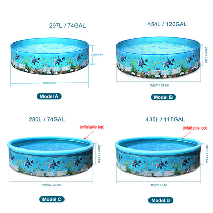 折りたたみ式 ハードキッズプール アクアリウム柄 PVC ブルー 297L・454L・280L・435L（屋外水あそび用）