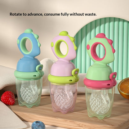 離乳食期の安心・快適 回転プッシュ式フルーツフィーダー ベビー用フードチューブ こぼれにくい設計 PPボディ＋やわらか口当たり S/M/Lニップル対応