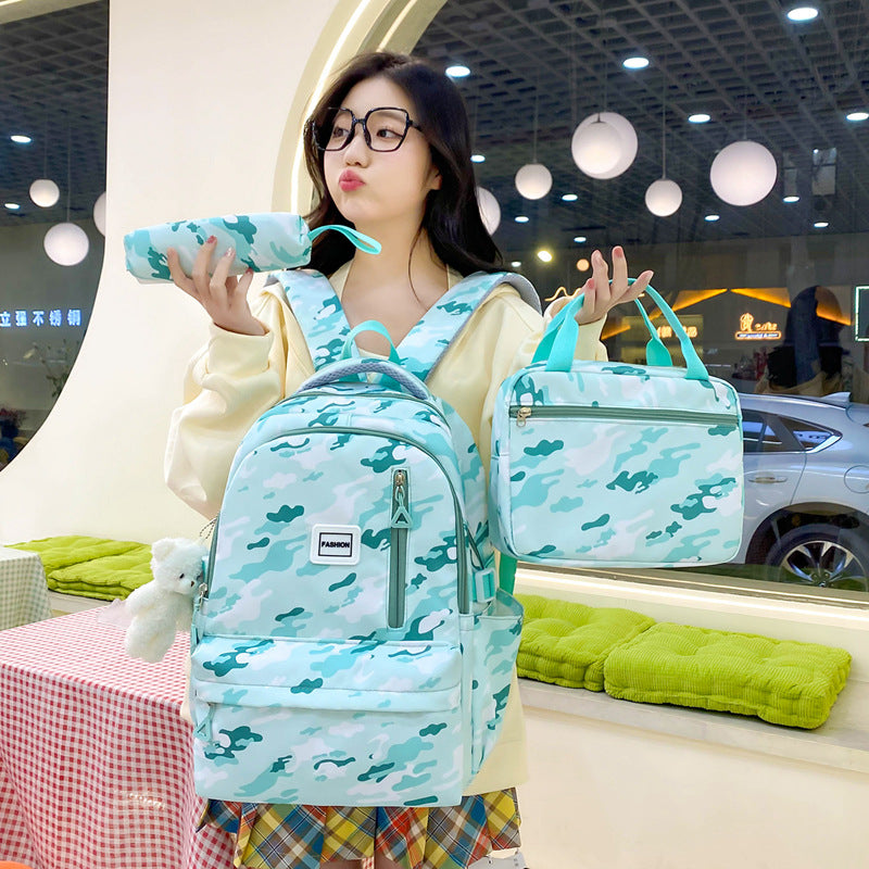 通学リュック3点セット 大容量カモフラ柄スクールバックパック（43×30×15cm・約0.46kg）整理が一度で整う