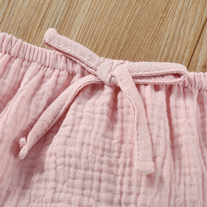 ウエストひも付きショートパンツのディテール ピンク
