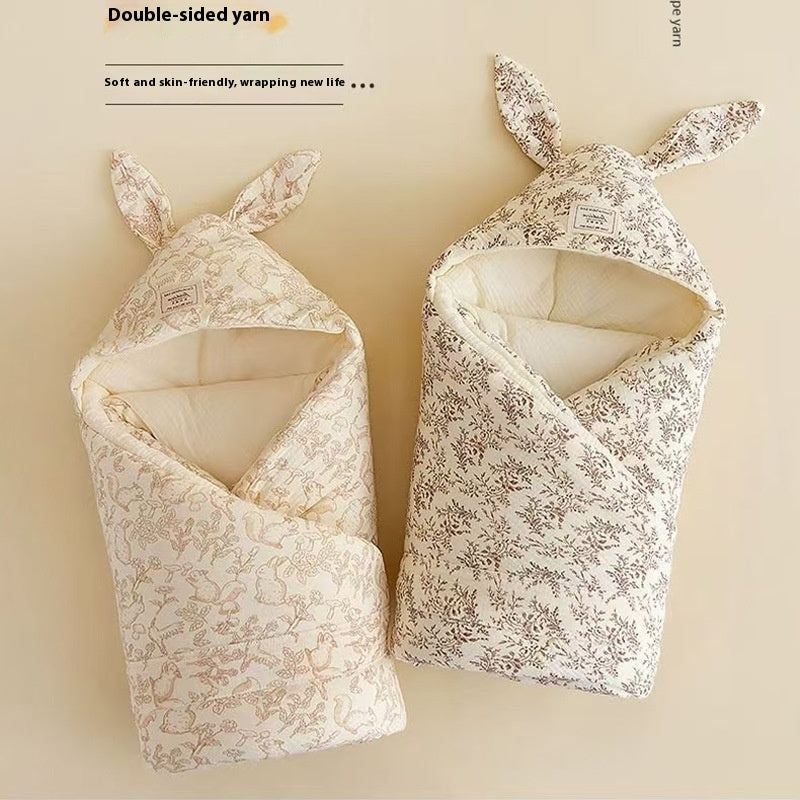 新生児用コットンおくるみ うさ耳付きデザイン
