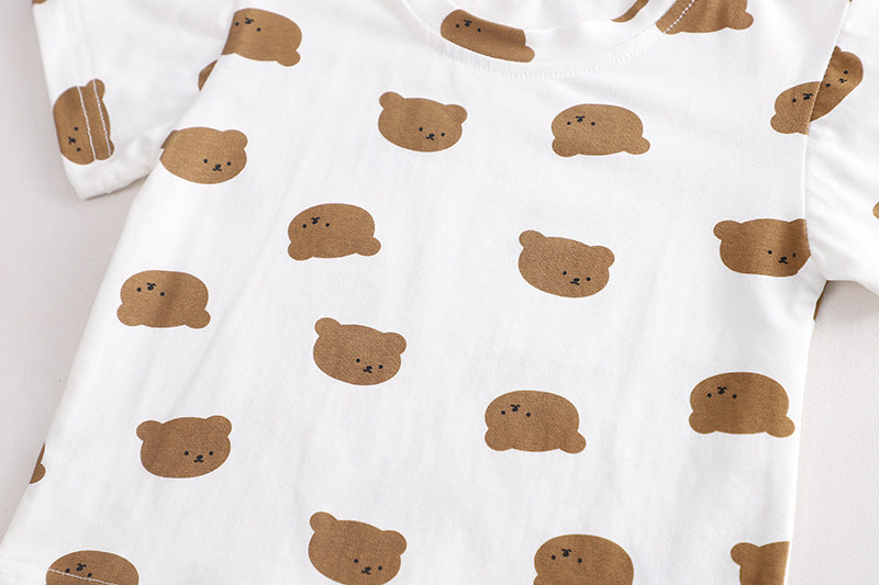 兄弟リンクコーデが叶う 子ども半袖Tシャツ＆くま柄サロペット/ジャンパースカート 2点セット コットン 80~120cm