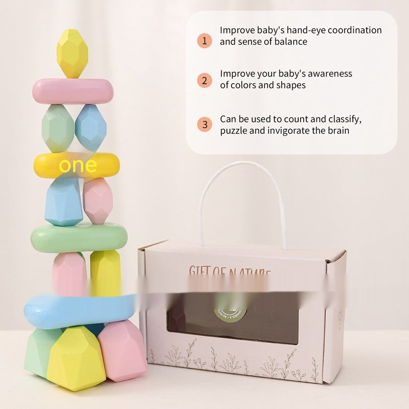 木製スタッキングストーンで手先とバランス感覚を育てる 知育ブロックと箱
