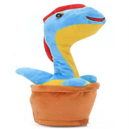 ブルーのポット型恐竜が横を向くダンシングミュージックトイ
